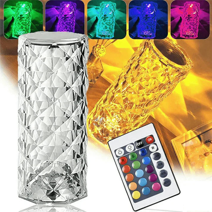 16 Colors Diamond Rose Crystal Lamp – LED Acrylic Touch Lamp with Remote