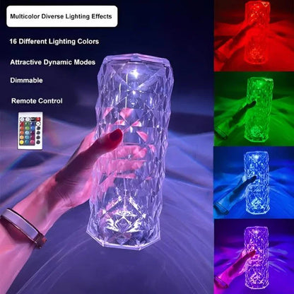 16 Colors Diamond Rose Crystal Lamp – LED Acrylic Touch Lamp with Remote