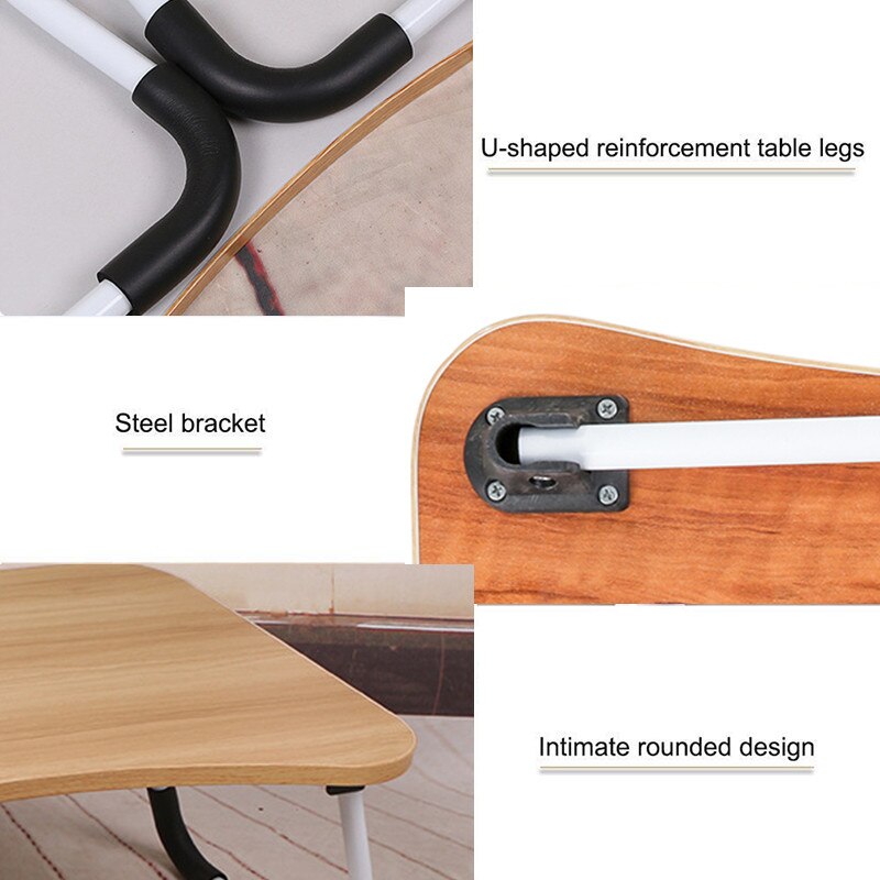 Portable Folding Laptop Stand Holder Study Table Desk Wooden Foldable Computer Desk for Sofa Tea Serving Table  60x40x28cm