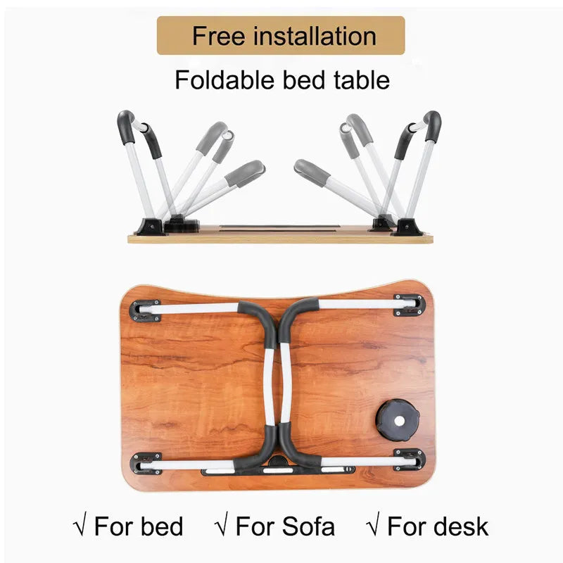 Portable Folding Laptop Stand Holder Study Table Desk Wooden Foldable Computer Desk for Sofa Tea Serving Table  60x40x28cm