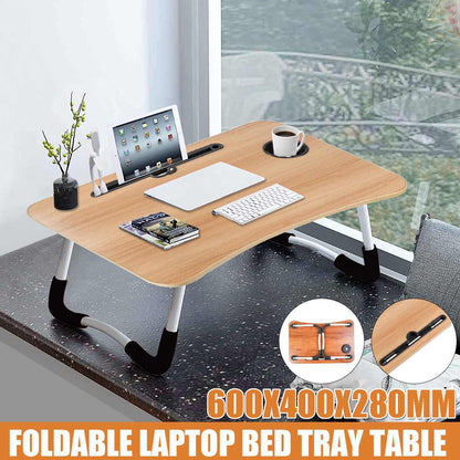 Portable Folding Laptop Stand Holder Study Table Desk Wooden Foldable Computer Desk for Sofa Tea Serving Table  60x40x28cm