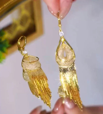 Mesh crystal tassel earrings24k gold plated)