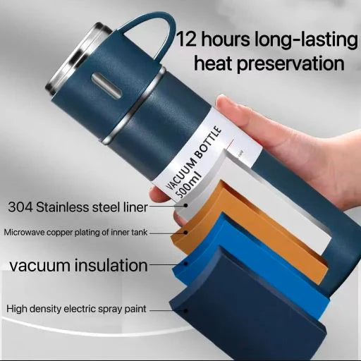 3 Cup Double-Layer Stainless Steel Vacuum Flask Set