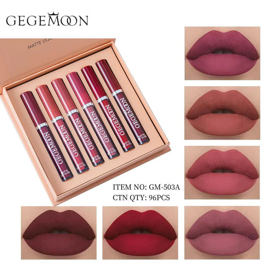 "Sleek & Chic: GEGEMOON Matte Lip Gloss Collection - Pack of 6"