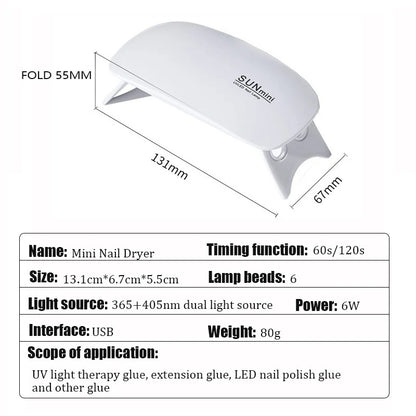 Imported China 6W Mini Nail Dryer Machine Portable 6 LED UV Manicure Lamp